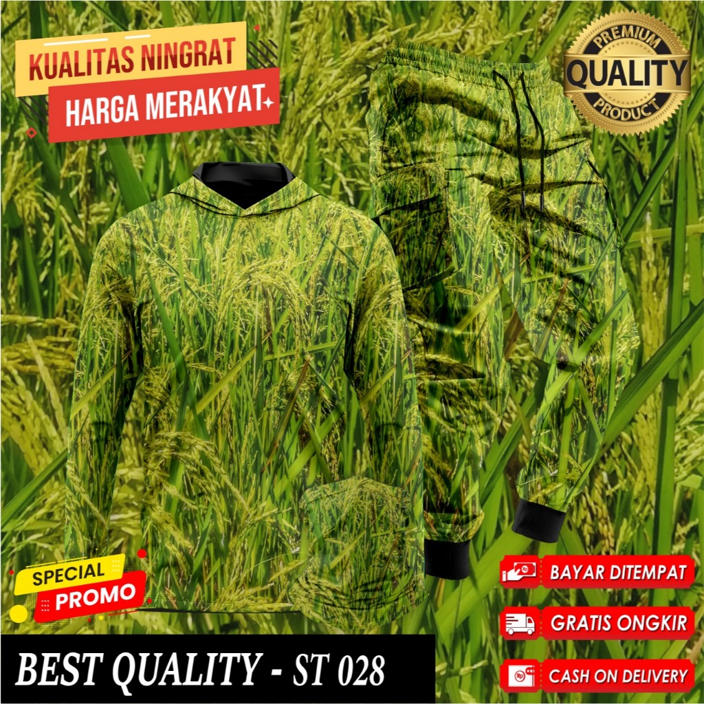Setelan Baju Camo Hoodie Berburu Hunting Baju Berburu Hutan Kamuflase 1 Set Buff Celana Camo ST