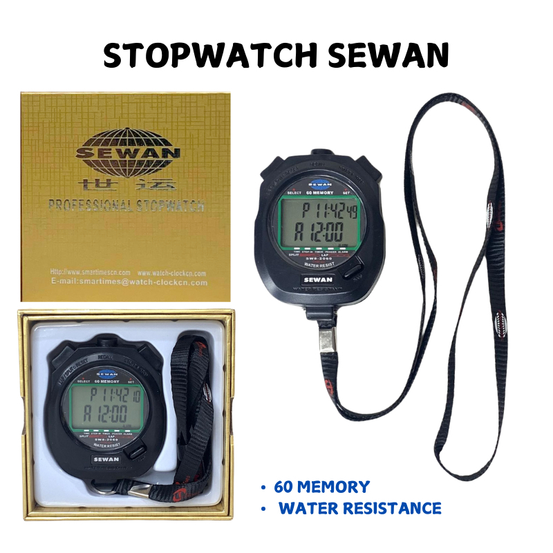 STOPWATCH DIGITAL SEWAN / PENGHITUNG WAKTU OLAHRAGA 10 30 60 100 MEMORI ANTI AIR