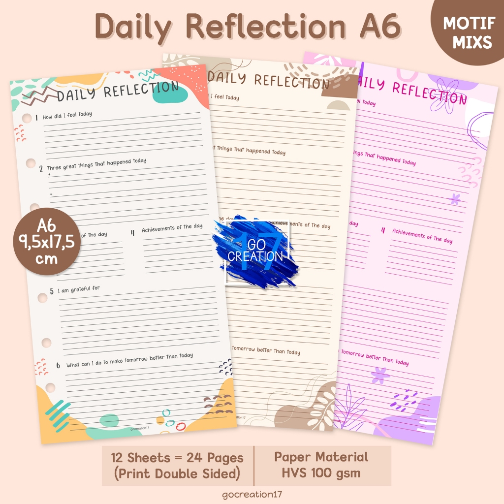 

Buku Planner Refill Kertas Binder Daily Reflection Motif Premium A6