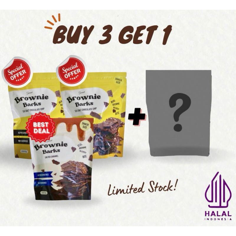 

Brownie Barks Paket Hemat Brownie Crispy 3 Rasa ( 2 Pcs Sea Salt Choco Chip 70 gr + 1 Pcs Salted Caramel 70 gr + Free 1 Pcs)
