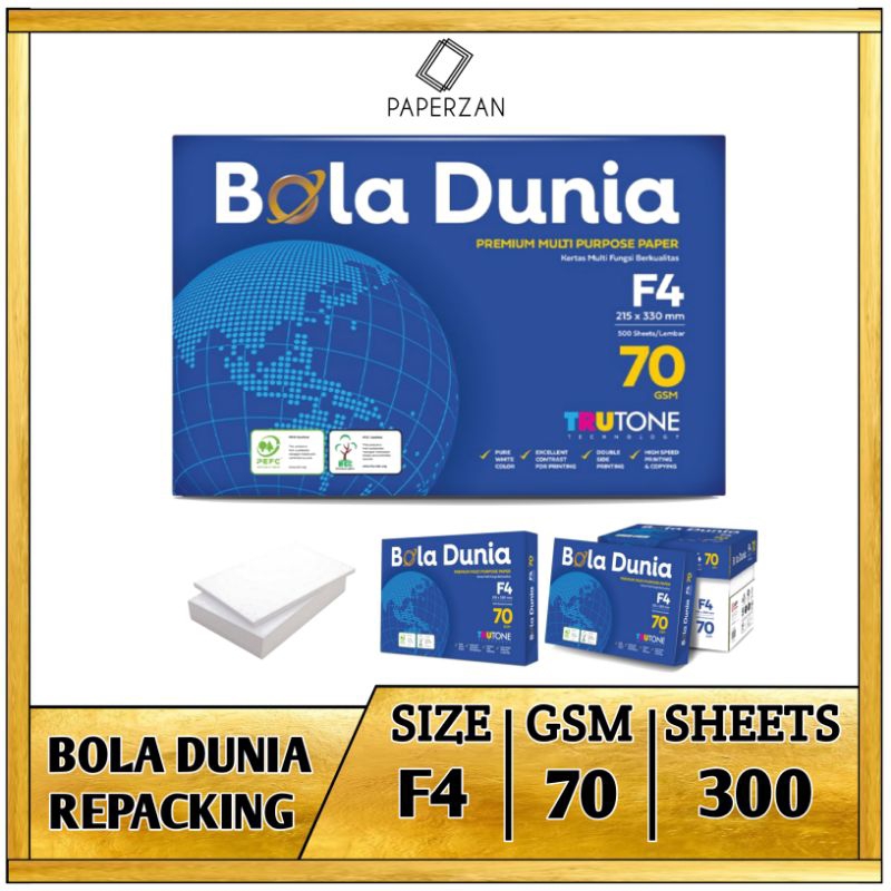 

Kertas HVS F4 70 Gram Bola Dunia 300 Lembar