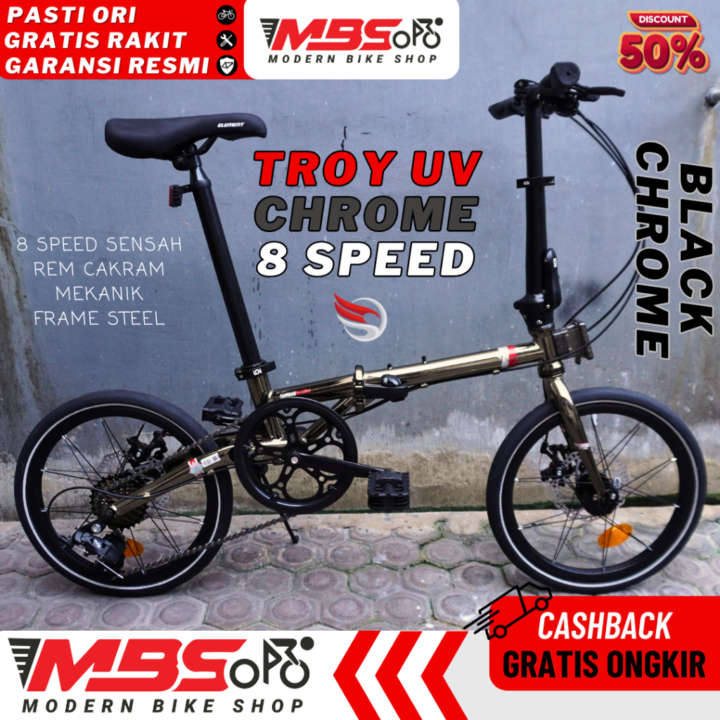 [GARANSI RESMI]  ELEMENT TROY 8 SPEED UV CHROME SEPEDA LIPAT 16 INCH DEWASA REMAJA FRAME STEEL REM M