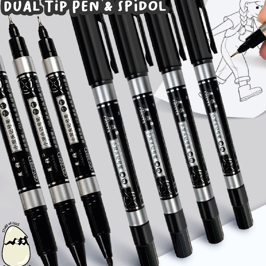 

TERJAMIN BAGUS Dual Tip Pen Marker Aesthetic Pen 2 sisi Pen Hitam Pekat Pen Viral Spidol Waterproof Multifungsi