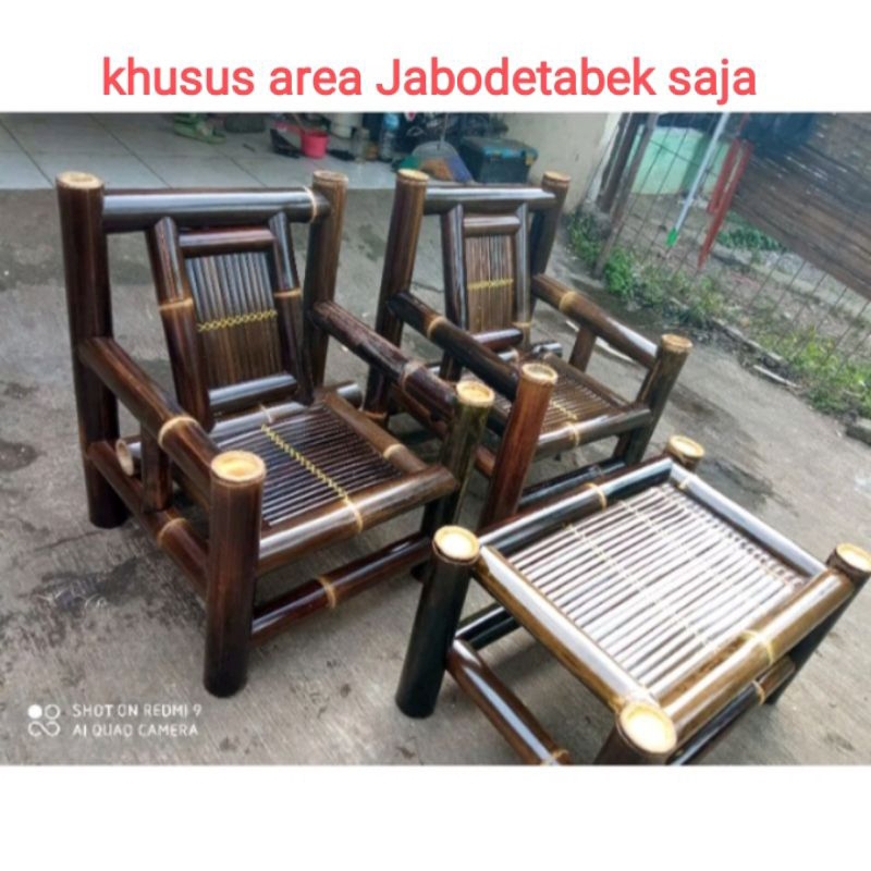 kursi bambu hitam / bangku teras/ bangku unik