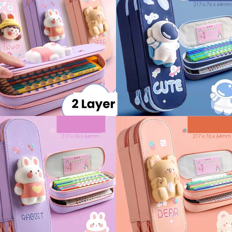 

HANYA DISINI PROMO Kotak Pensil 3D Squishy Tempat Pensil Hardcase Waterproof Pencil case anak lucu 2 tingkat 2 lapis