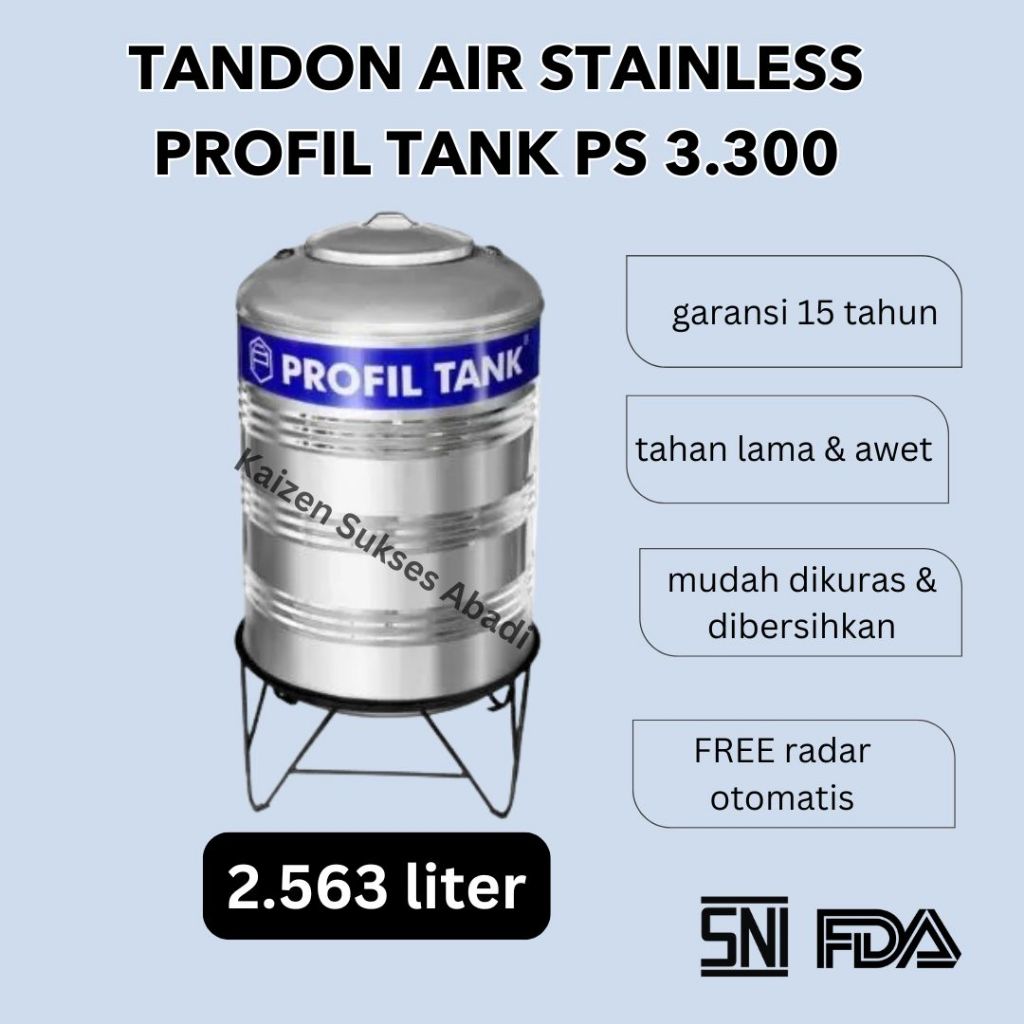 Tandon tangki toren air  stainless stenlis steel dengan kaki merek profil tank ps 3300 3000 kapasita