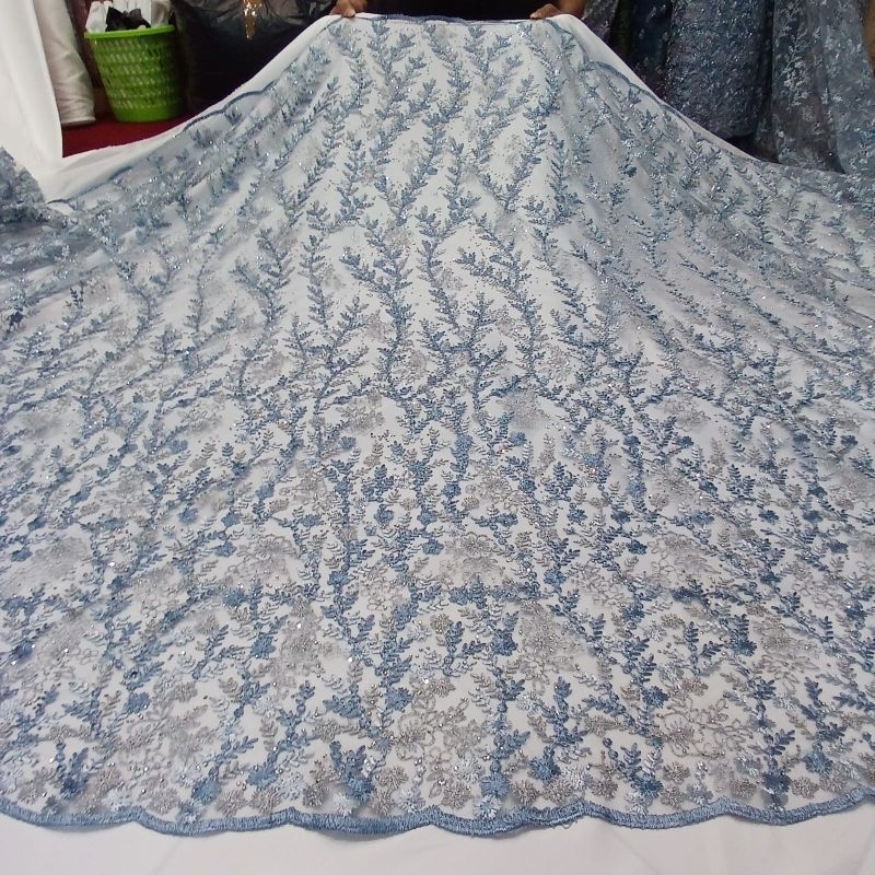 Tile Bordir Stone Kain Brokat meteran Bakal kebaya Kain Seragaman