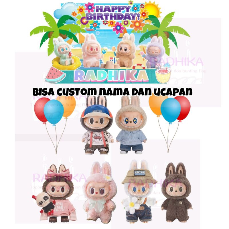 Topper kue Labubu custom nama hiasan happy birthday