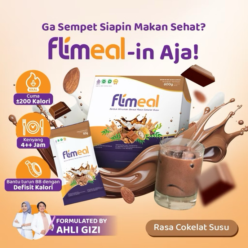 

Flimeal Meal Replacement rasa Coklat by Flimty - 1 Box isi 12 sachet