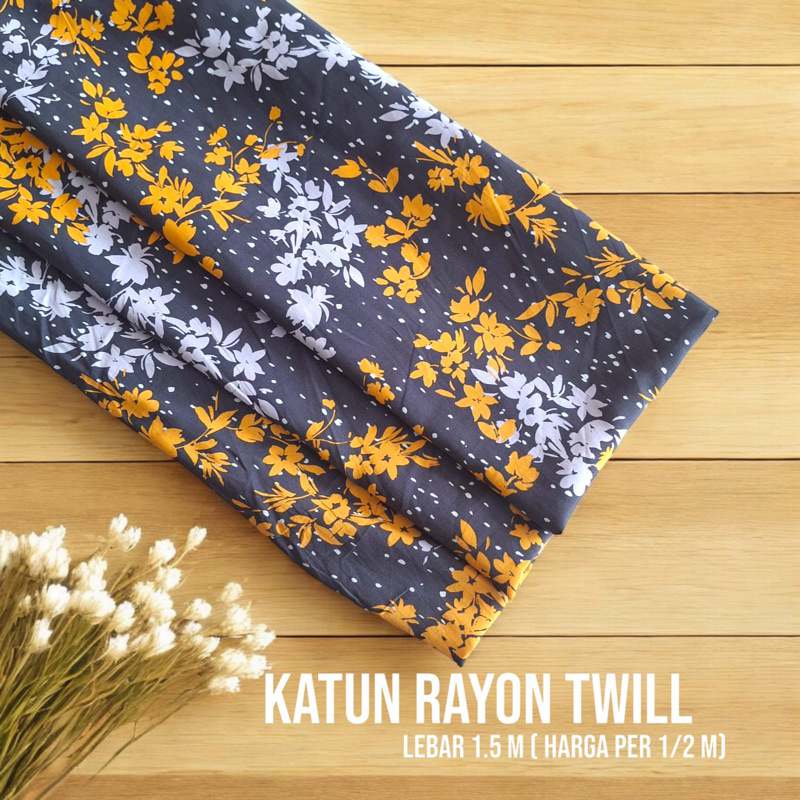 kain katun rayon twill motif bunga cantik kain gamis/ kain tunik/kain mukena/ blouse