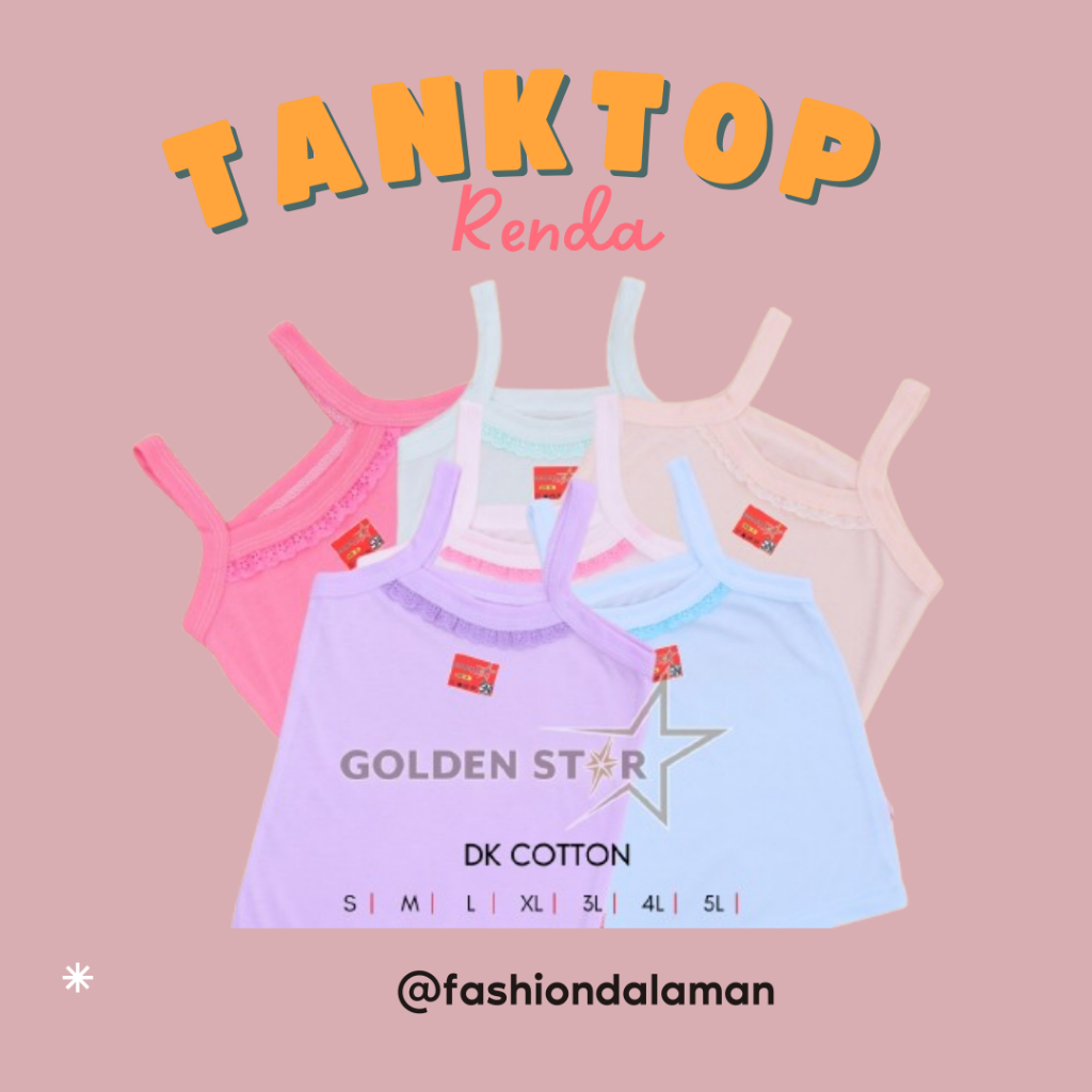 6 Pcs Tanktop Anak Perempuan Renda Warna / Singlet Anak Perempuan putih Golden Star / Kaos Dalam Ana