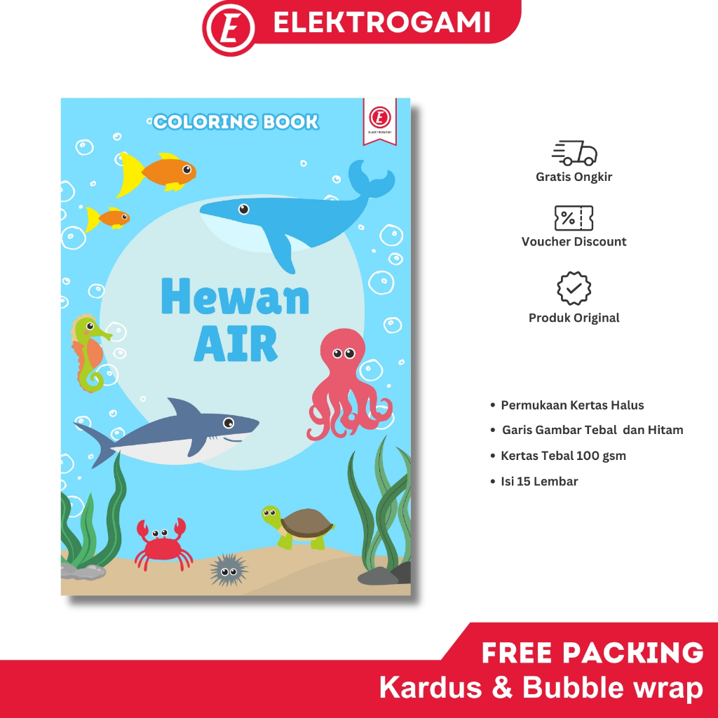 

ELEKTROGAMI Coloring Book / Buku Mewarnai Anak Tema Hewan Air - Kertas Tebal 15 Halaman