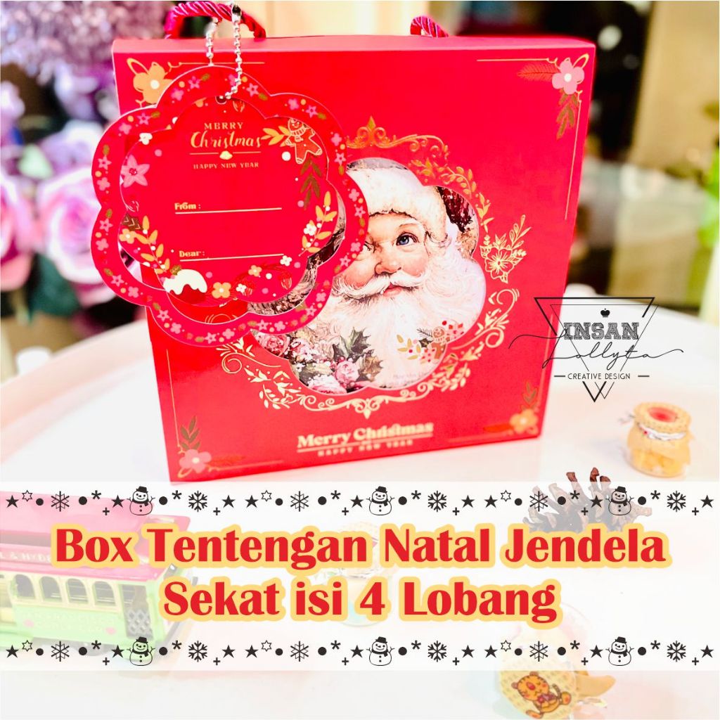 

1set Kotak Natal / Box Tentengan Natal Jendela Sekat isi 4 Lobang Christmas