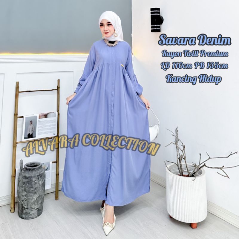 Gamis Full Kancing Rayon Twill Gamis Polos Premium Muslim Wanita Gamis Lengan Balon