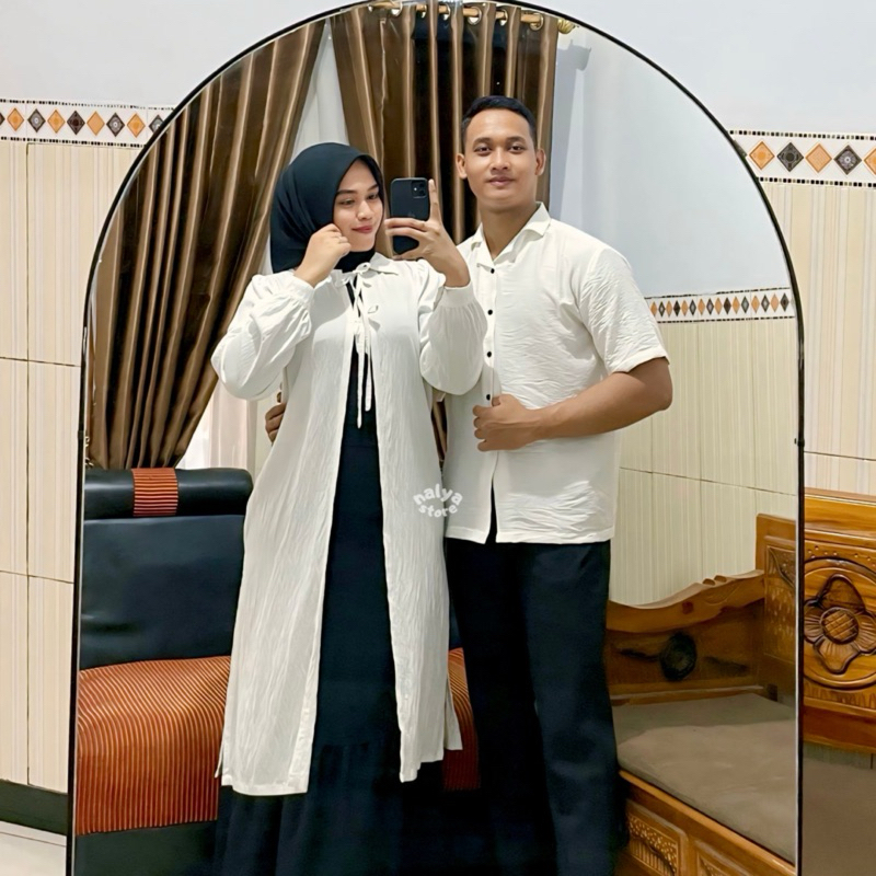 Marsya Couple Set Baju Pasangan Kemeja dan Tunik Kondangan Polo Linen Polos Anti Lecek Korea Style T