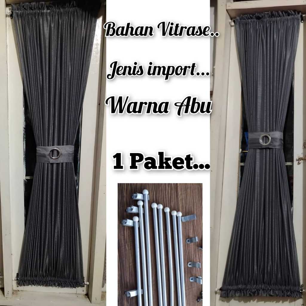 Gorden kupu kupu jendela Full set Stik Vitrase gorden Warna Abu Hordeng ikat minimalis