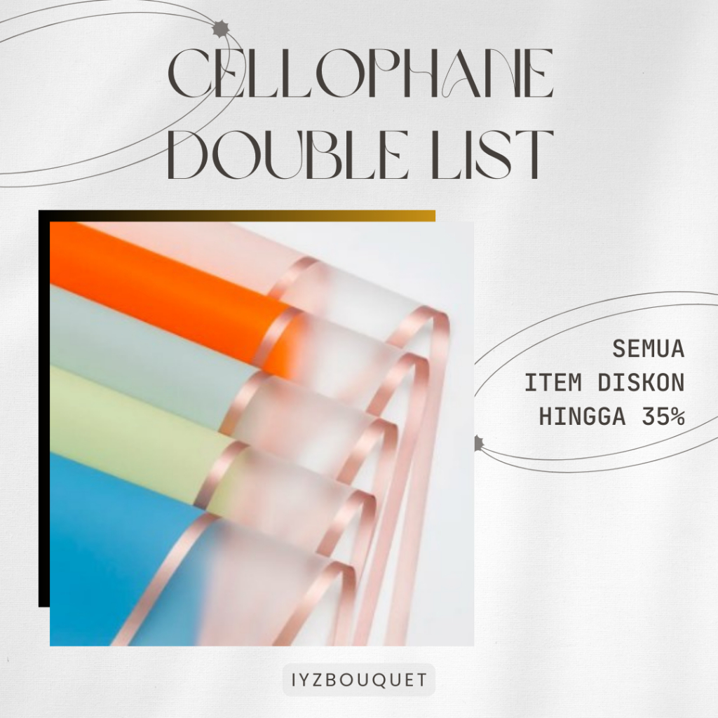 

Transparent Gold Frame Cellophane Double List Flower Wrapping Waterproof Paper Kertas Buket Bunga KB6132