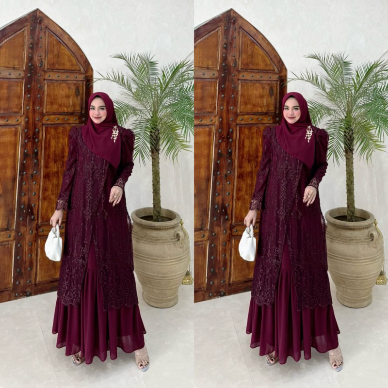 NEW YUMNA SILANG SET HIJAB SEGI 4 FREE BROS ORIGINAL BY PRIGUSMODE TERBARU/GAMIS PESTA/ GAMIS TILE S