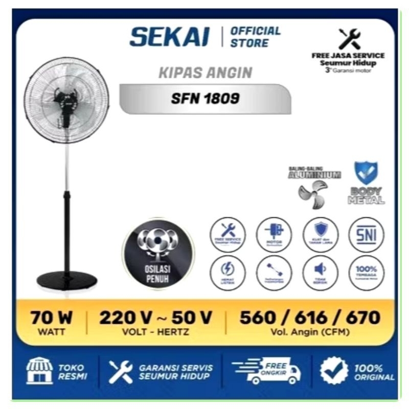 Stand Fan Sekai 18" SFN 1809 Kipas Angin Berdiri Tornado Sekai 18inch Besi SFN1809