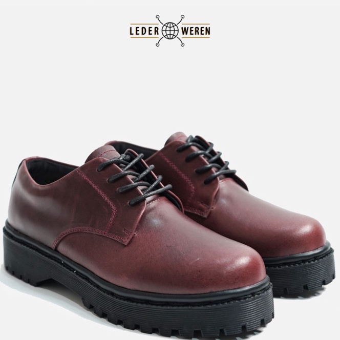 Tawaran Lederweren Leder Derby 2 Woman Sepatu Wanita Maroon Sepatu Kulit Tali Wanita
