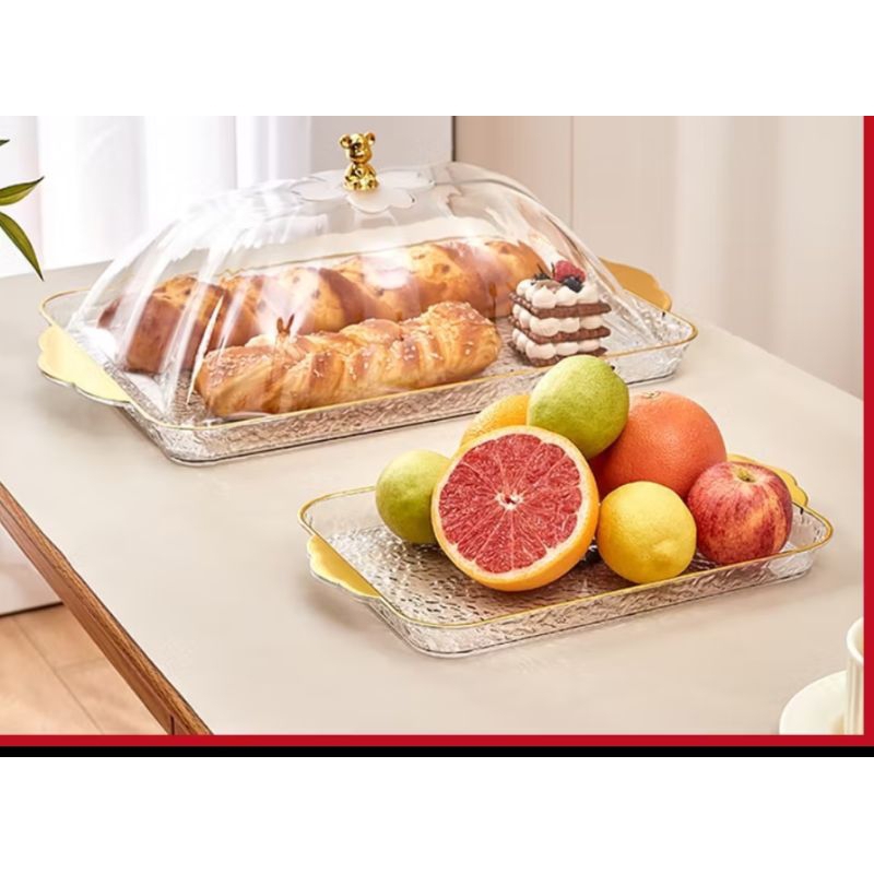5559 - Tempat kue lapis aesthetic acrilic l Food Tray Nampan Saji Transparan Aesthetic Dengan Tutup 