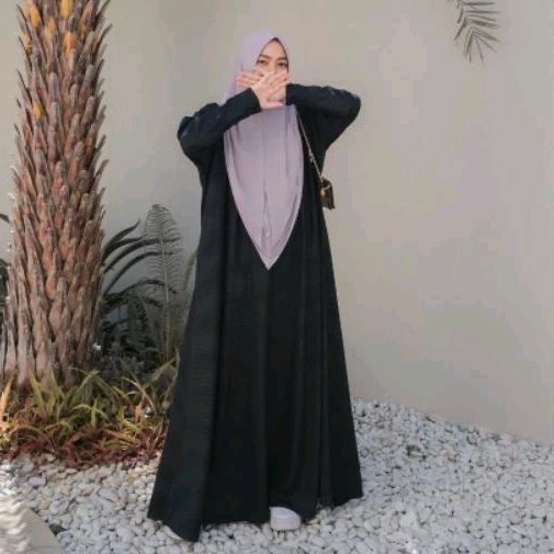 ABAYA JETBLACK BY ZAFEETRI // ABAYA SET KHIMAR // ABAYA HITAM POLOS EMBOSS GARIS