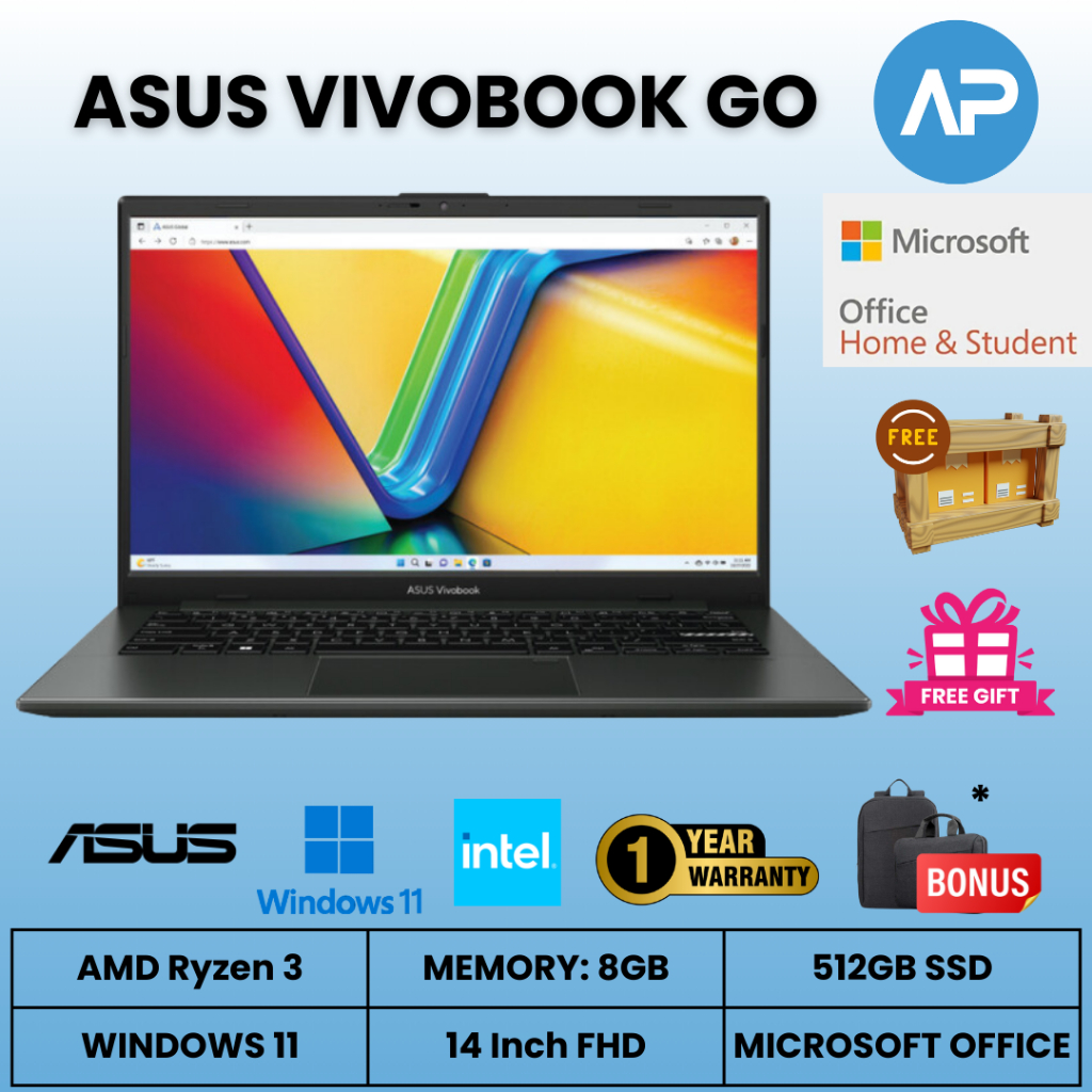 Laptop Asus VivoBook Go AMD Ryzen 3 - 8GB - 512GB SSD - 14" - Windows