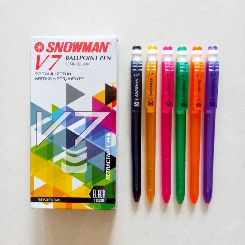 

[ PACK ISI 12 MURAH ] Pulpen Pen Pena Ballpoint 0.7 mm Semi Gel Snowman V7 Tinta Hitam