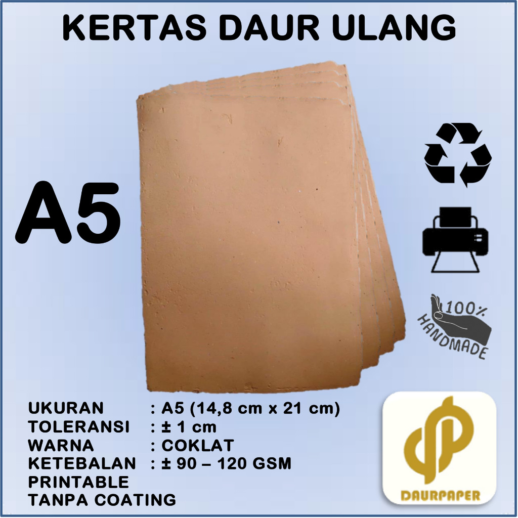 

DAURPAPER Kertas Daur Ulang Recycle Paper Printable Bisa Print Handmade A5 Coklat