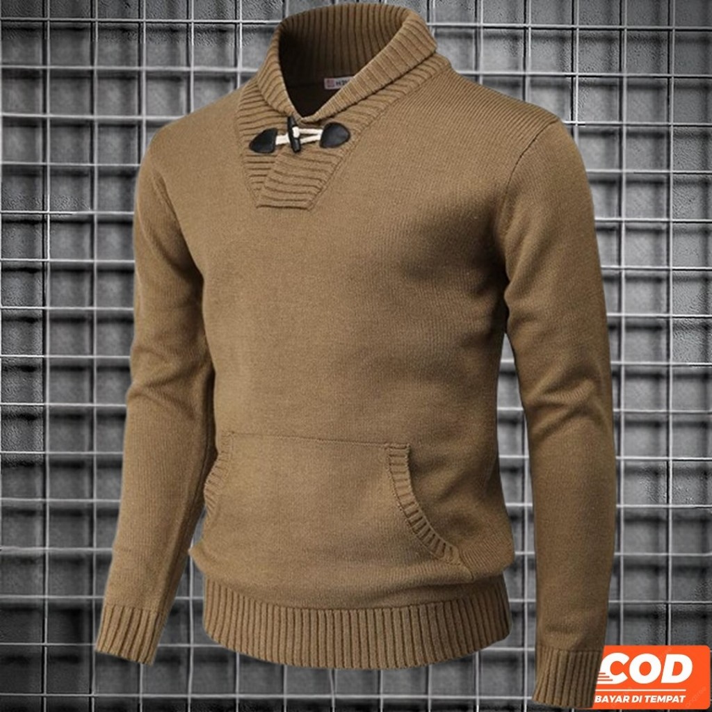 Sweater Rajut Pria Fashion Kasual Sweter Modis Korea Sweter Wol Solid Sweter Pria