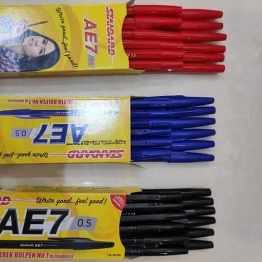 PULPEN STANDARD AE7 FINE HITAM/MERAH/BIRU 0.5  / BOLPEN STANDARD WARNA isi 12 Pcs