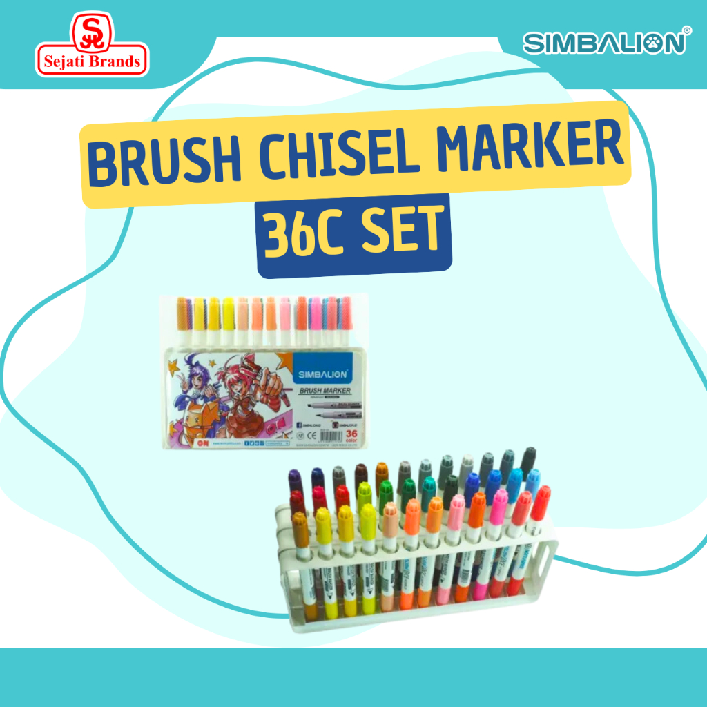 

SIMBALION Brush Pen 36 Warna/ Pen Brush/ Spidol Warna/ Chisel Marker 36C Set