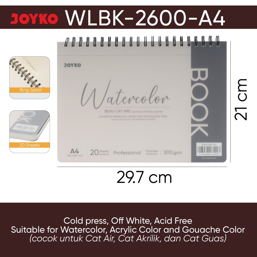 

Watercolor Book Joyko A4 WLBK-2600-A4 300 gsm 20 Sheets ( Buku Cat Air )