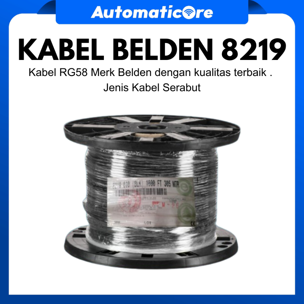 Belden 8219 Kabel Coaxial RG-58 RG58 Tembaga Serabut Hitam USA RG58