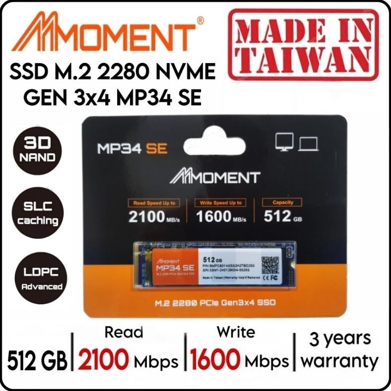 SSD MOMENT Mp34 Se 512Gb Nvme M.2 2280 Gen 3X4
