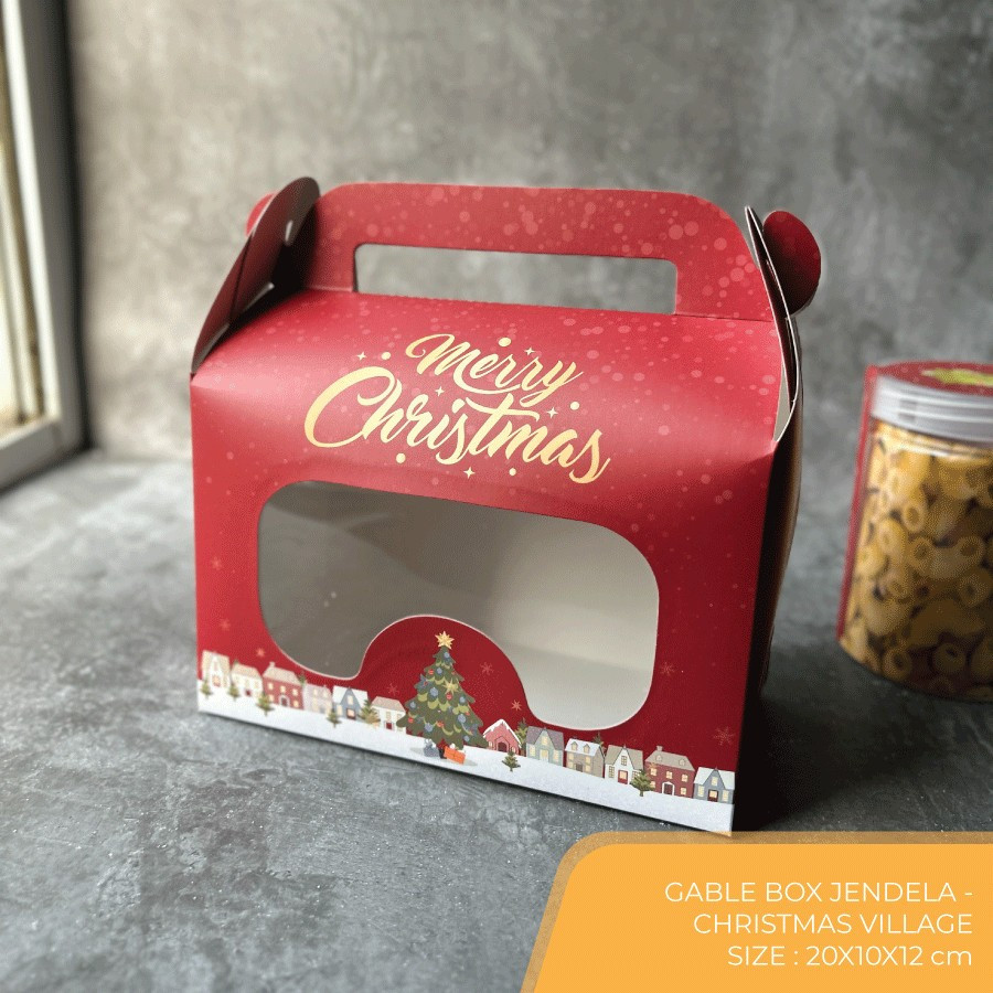 

(10pcs) gable box hampers kemasan christmas village box jendela ukuran 20x10x12cm