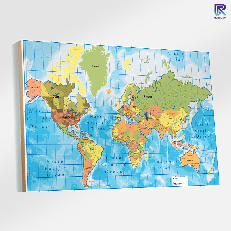 RHA GALLERY Hiasan Dinding Peta Dunia World Map Edukasi Pajangan Sekolah kelas Edukasi Dekorasi