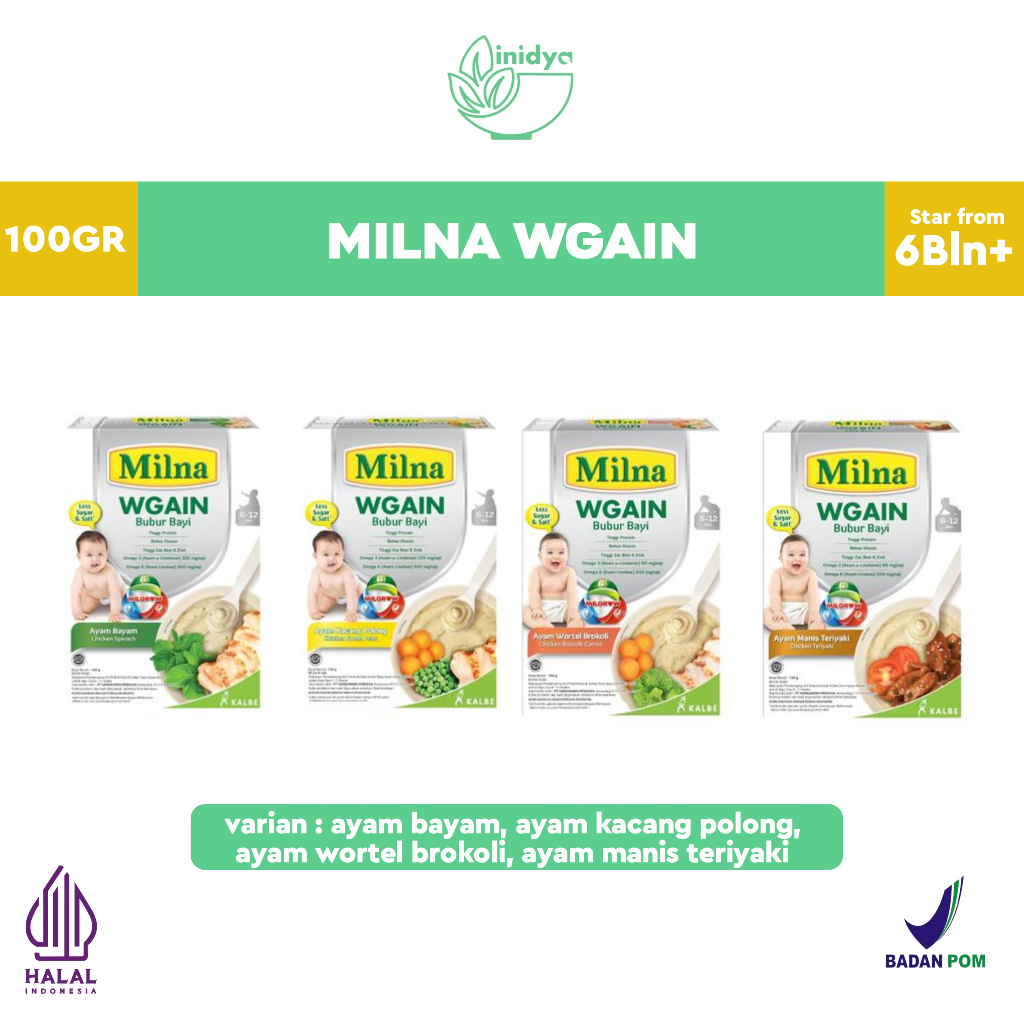 MILNA WGAIN BUBUR (120gr) - Bubur MPASI Instan | Makanan Bayi 6-8 Bulan | Bubur BB Booster | Mengand