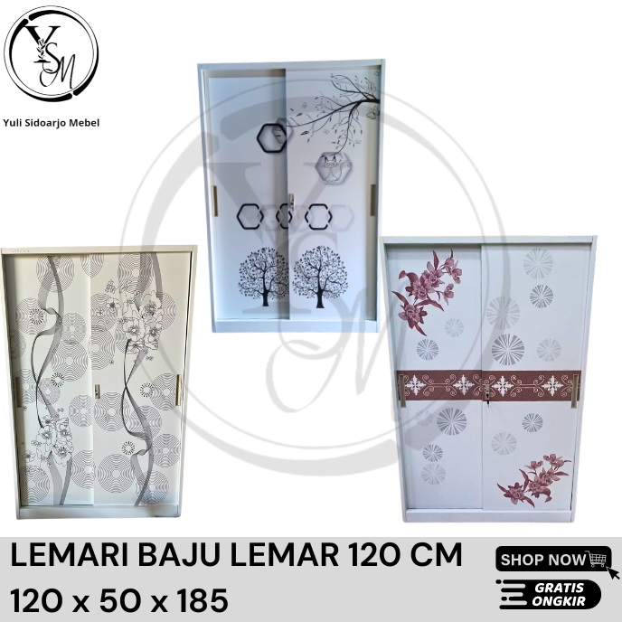 Lemari Baju 2 Pintu Besi - Lemari Baju Sliding - Almari Baju Besi Sliding - Lebar 120 cm - Lemari ba