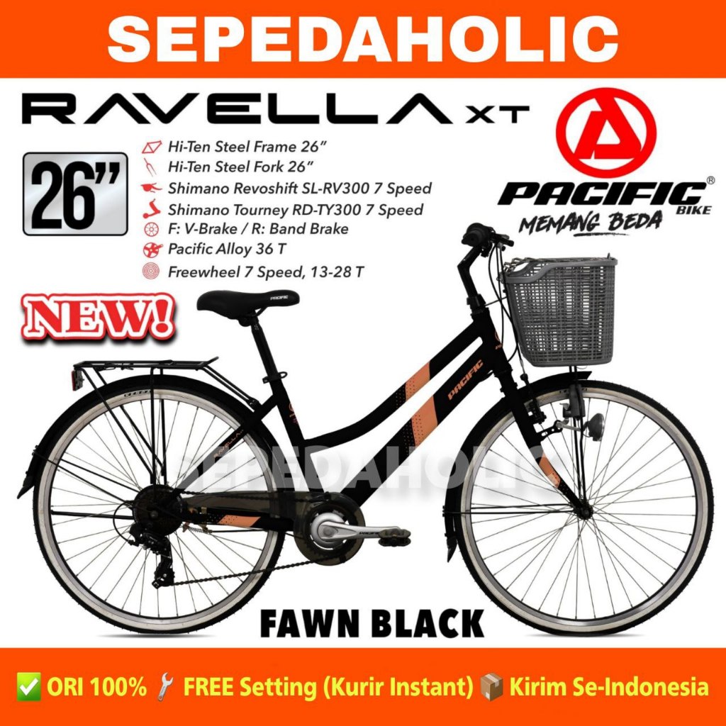 Sepeda City Bike PACIFIC RAVELLA XT Ukuran 26 Inch 7 Speed Perempuan Dewasa Keranjang