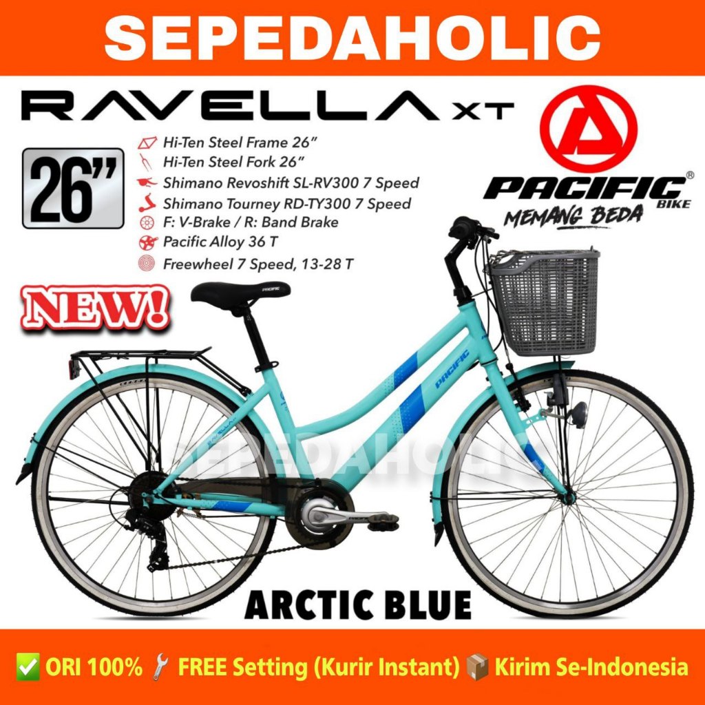 Sepeda City Bike PACIFIC RAVELLA XT Ukuran 26 Inch 7 Speed Perempuan Dewasa Keranjang