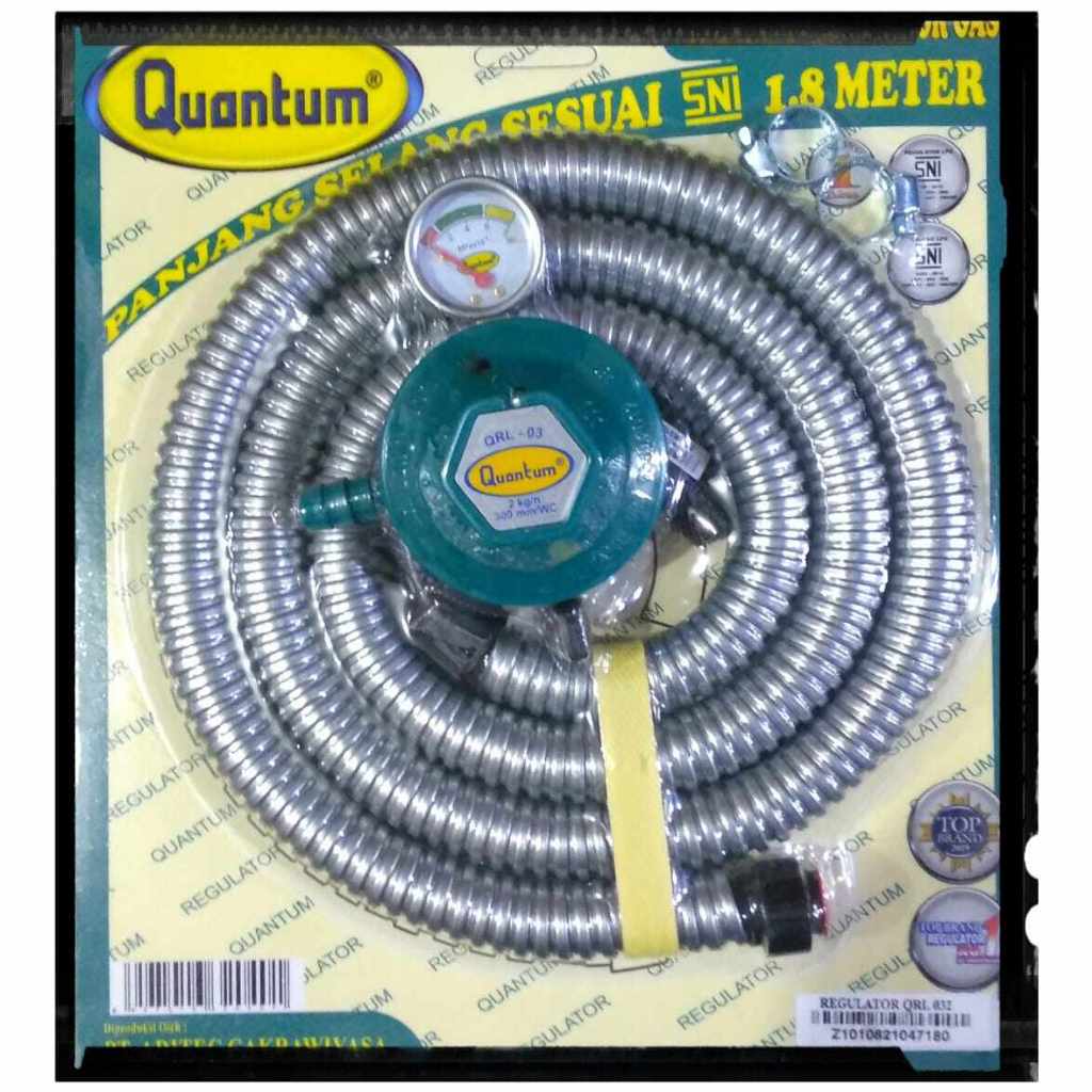 Regulator dan Selang Gas QUANTUM / Selang Gas Panjang 1.8 Meter PLUS Regulator QUANTUM QRL 032 SNI