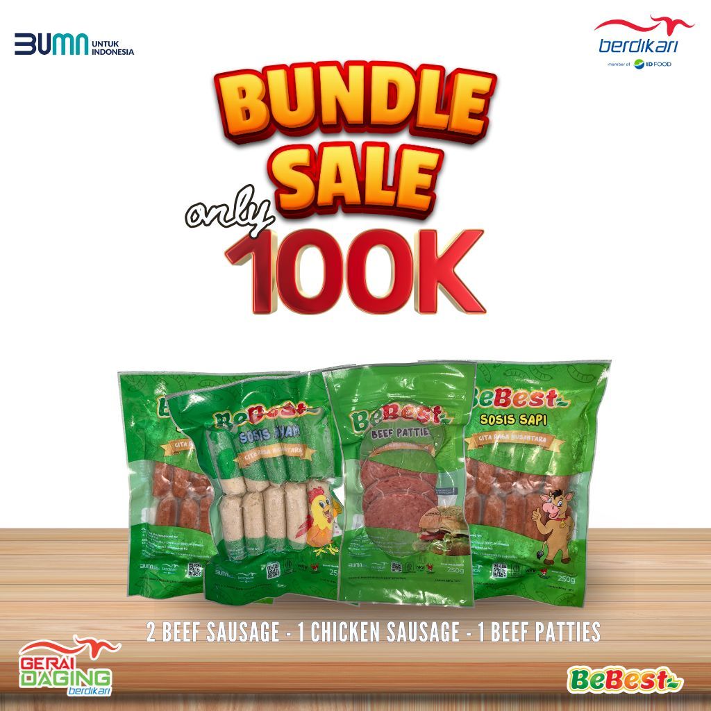 

[PAKET DISKON] Be Best 4 Pack Bundling Sosis sapi (2), Sosis ayam (1), dan Patties burger (1)