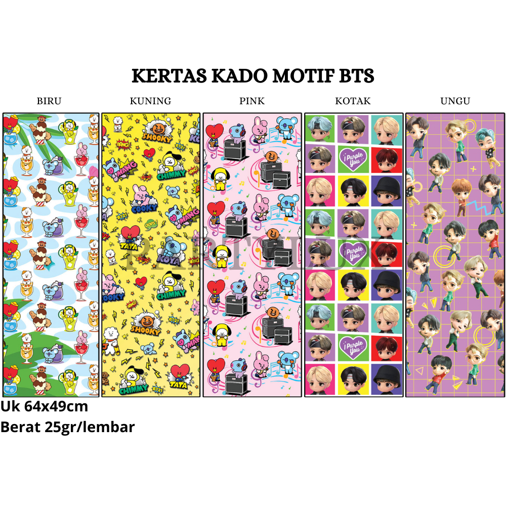 

Kertas Kado Motif BTS Lucu Karakter BT21 / Bungkus Kado Anak Doff Wrapping Paper