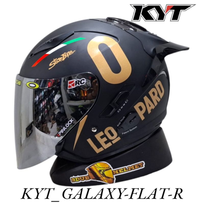 Helm KYT Galaxy flat R black dof leopard paket ganteng original KYT