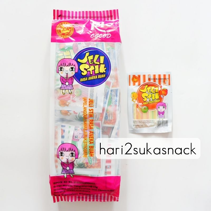 

Jeli Stik Pendek Isi 50 pcs / Permen Jeli Stik Mini Kecil Rasa Aneka Buah 750 gram / Jeli Sedotan Straw Jadul