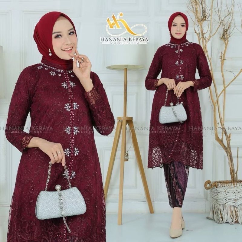 Setelan kebaya Tunik Payet mewah/Tunik Shanghai/Payet leher rangkai/Payet diamond rangkai