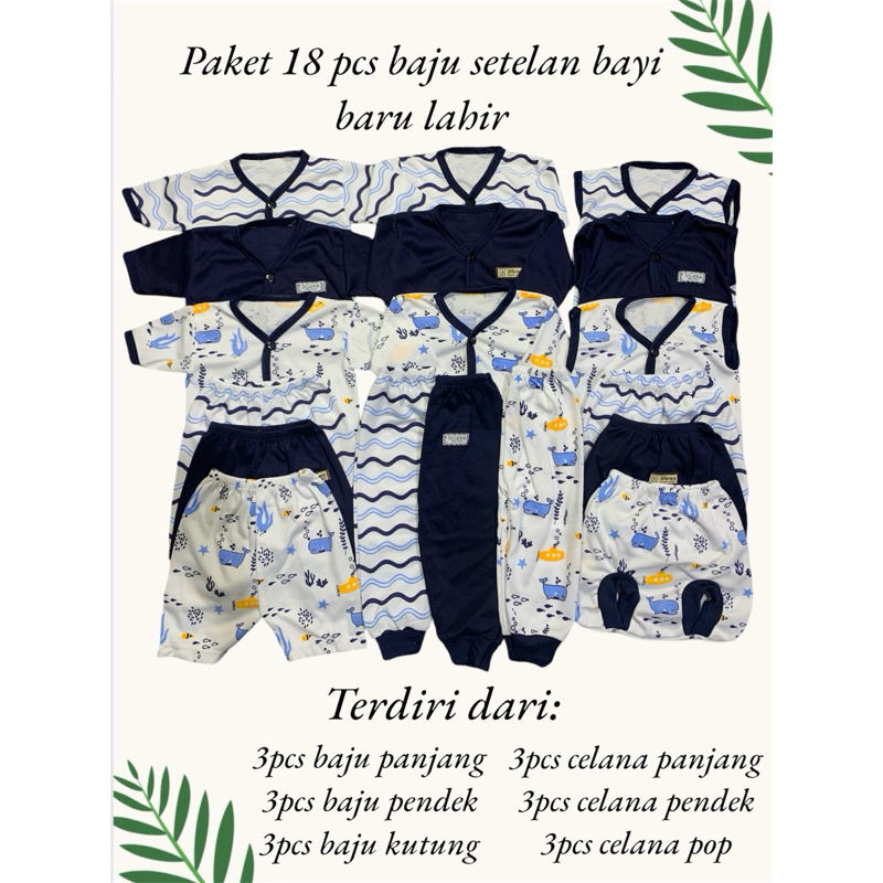 18 pcs/ 9stel setelan baju bayi baru lahir baju bayi baru lahir