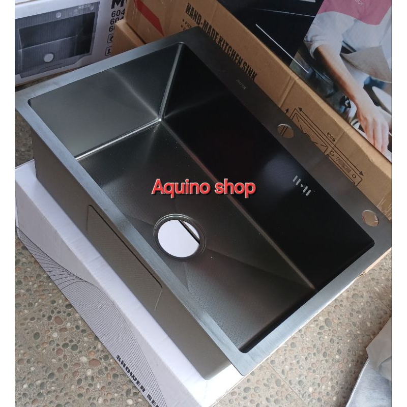 Wastafel bak cuci piring kitchen sink 1 lubang stainless hitam anti gores ukuran P60cm×L45cm×T22cm.(