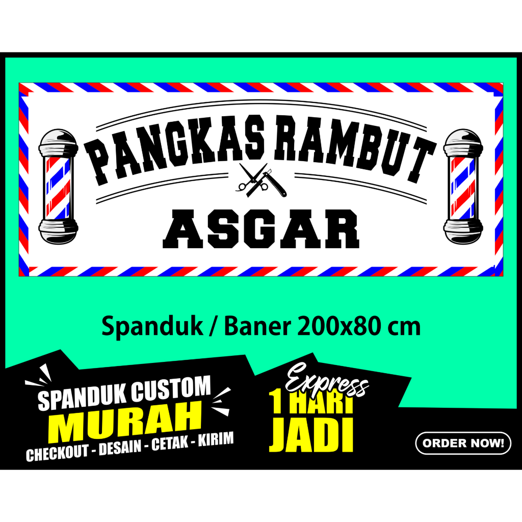 Spanduk Pangkas Rambut Barbershop, Banner Pangkas Rambut 200x80cm COD, Spanduk Pangkas Rambut Barber